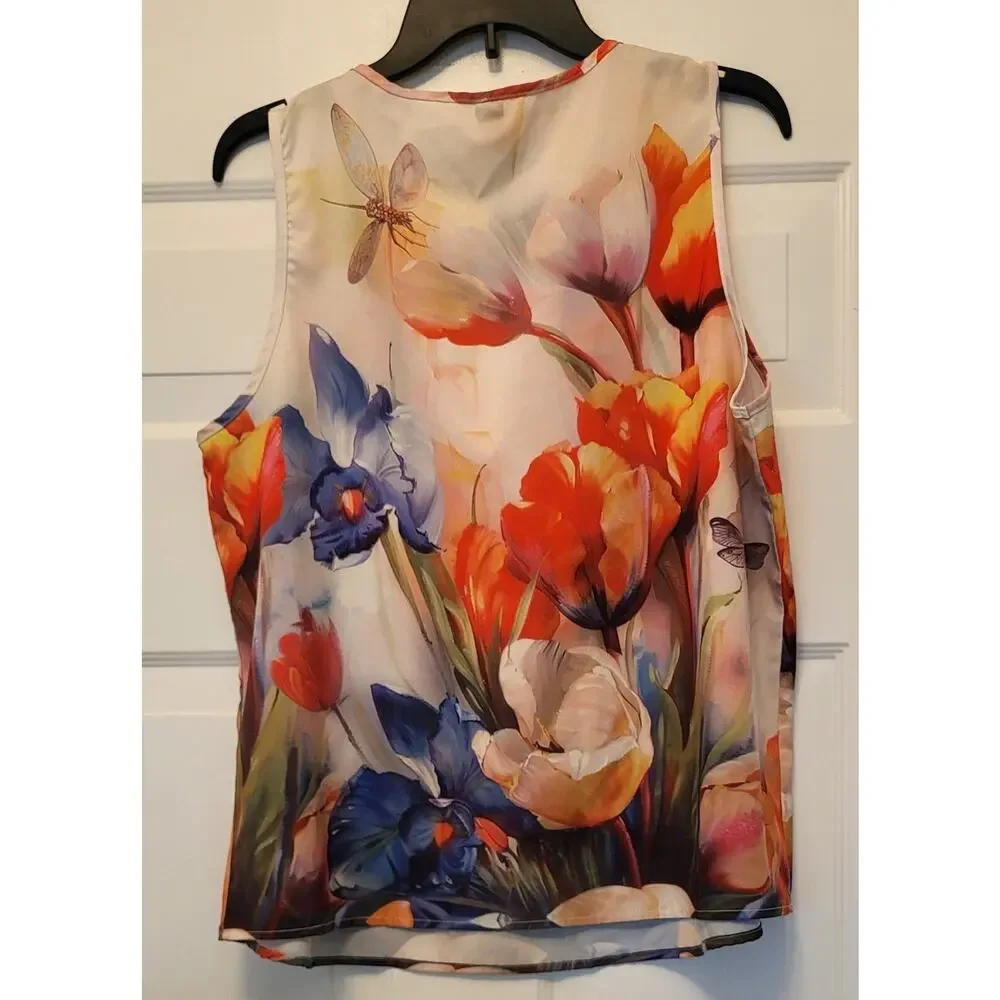 SHEIN Women’s Sz XL V Neck Blouse Top With Red & Purple Flowers - Picture 5 of 10